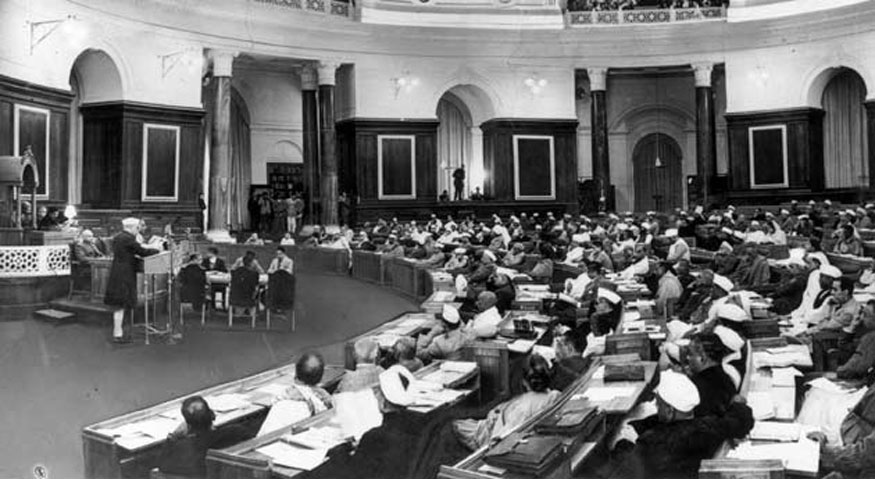 February 8, 1947: Indian statesman Jawaharlal Nehru (1889 - 1964) moves the resolution for an independent republic in a historic moment at the Constituent Assembly in New Delhi.