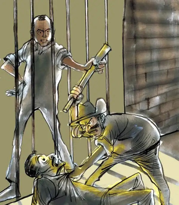 Artist rendition of custodial torture.